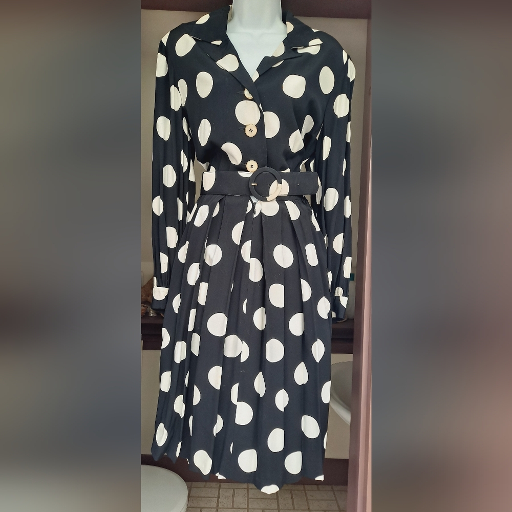 Liz Claiborne DRESSES black white Polkadot Shirtwaist Dress Retro 1940s Inspired